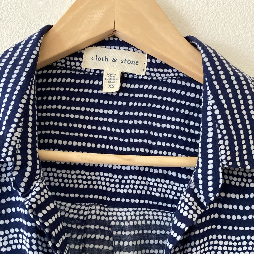 Navy and White Spotted Button Down Blouse - Picture 7 of 14